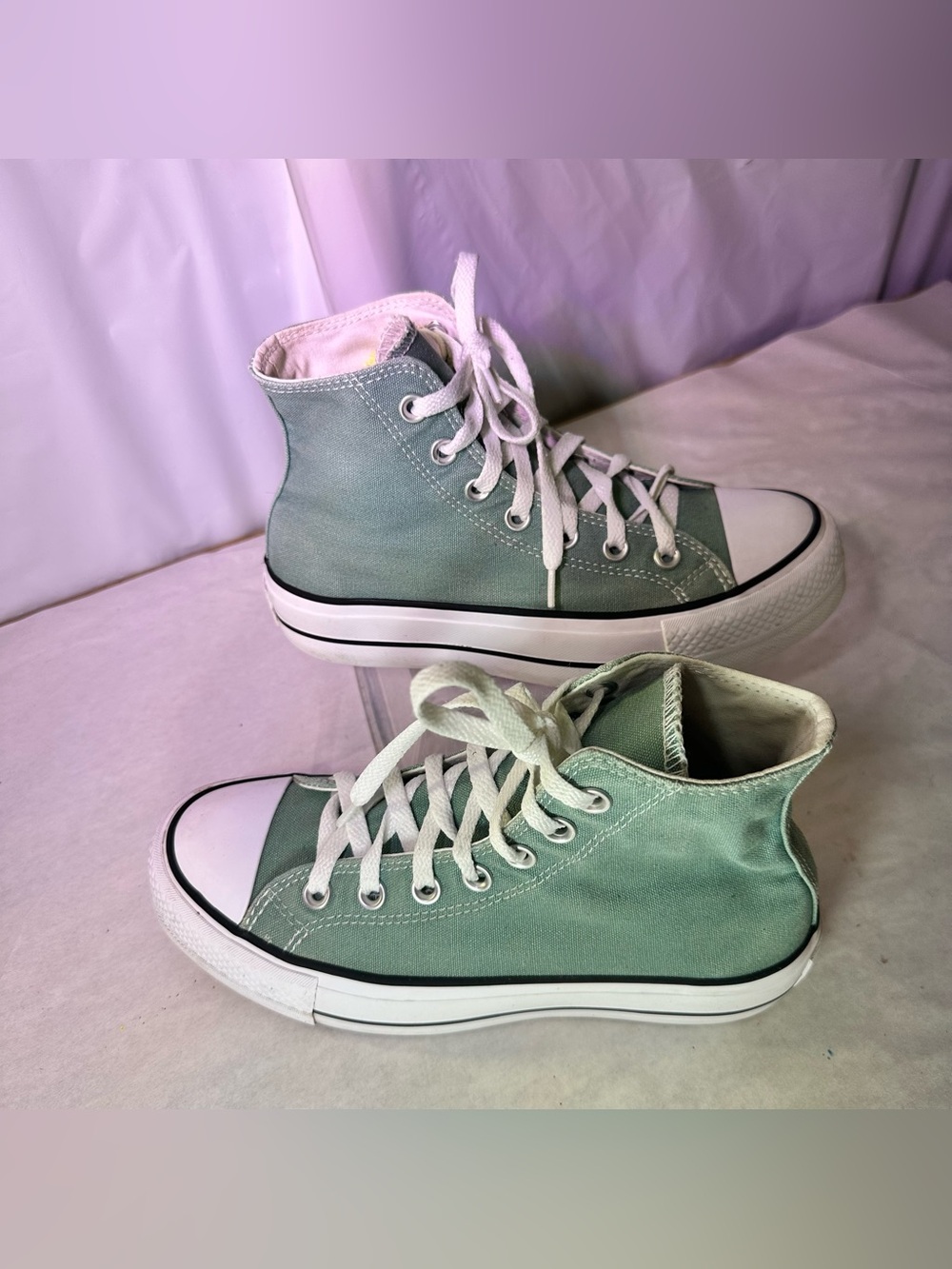 Converse High Top Sneakers Mint Green and White - Picture 2 of 10